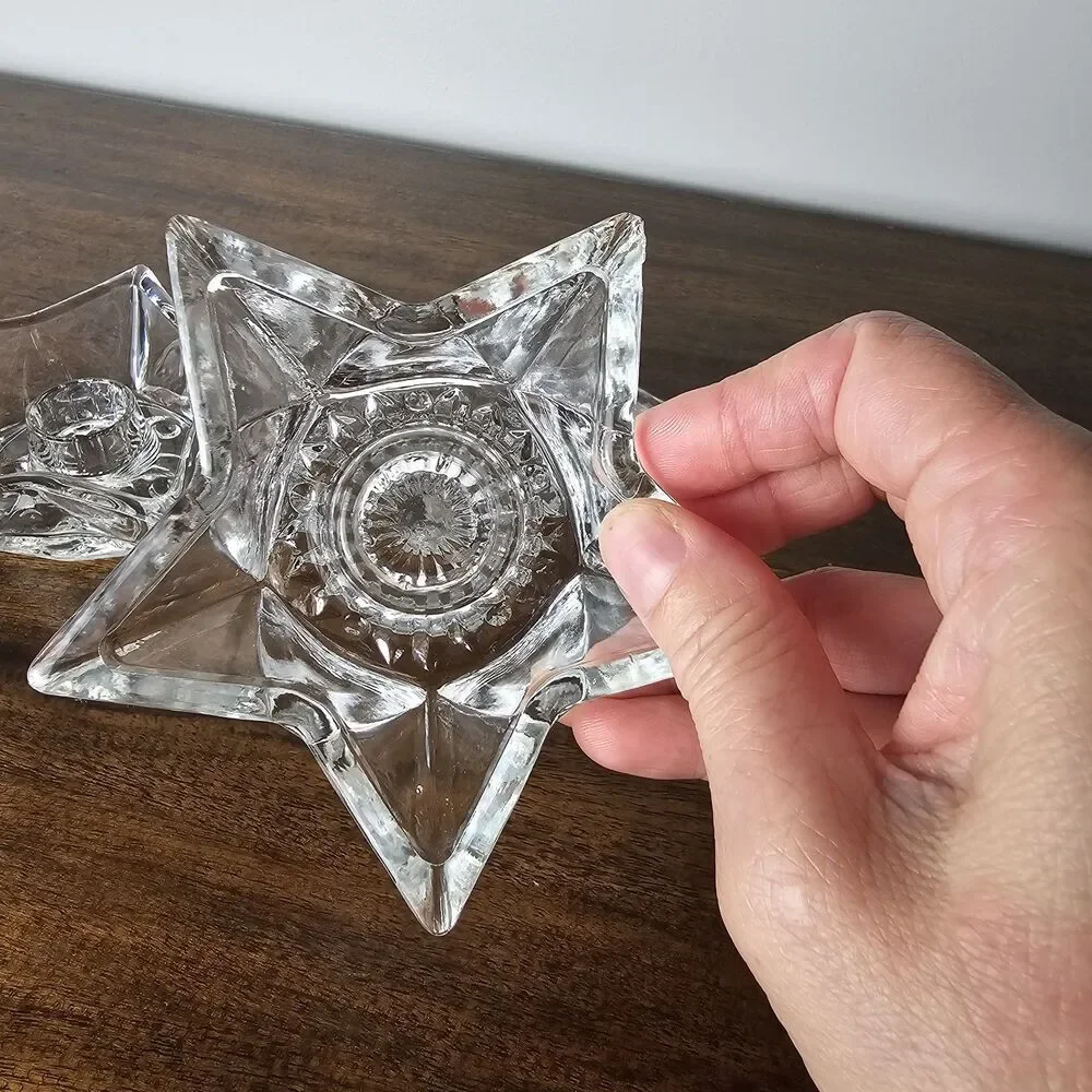 Set of 3 Vintage Clear Glass 5-Point Star Taper Candle Holders Celestial Decor